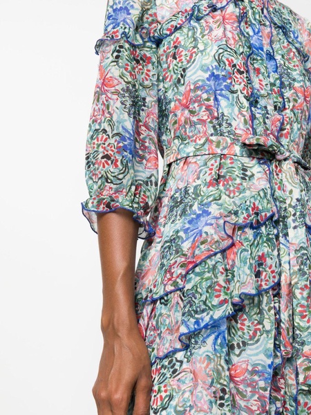 floral-print silk ruffled minidress