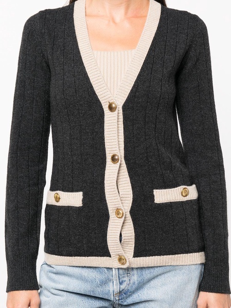 contrast-border rib knit cardigan