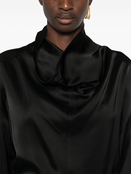 funnel-neck satin blouse