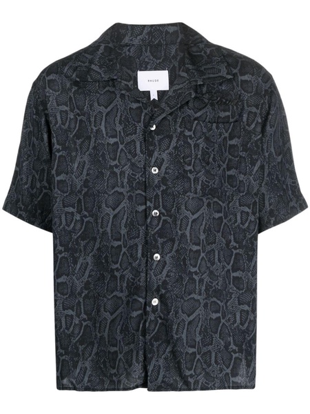 snakeskin-print logo-embroidered shirt