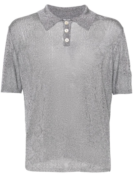 metallic pointelle-knit polo shirt