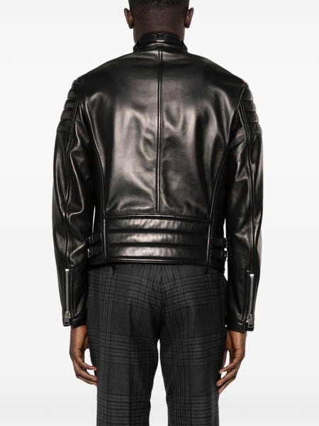 leather zipped biker jacket