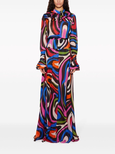 Marmo-print silk maxi skirt