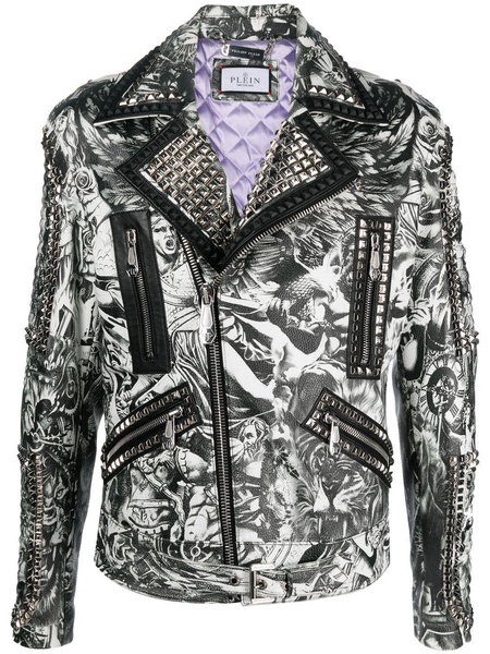 tattoo-print biker jacket 