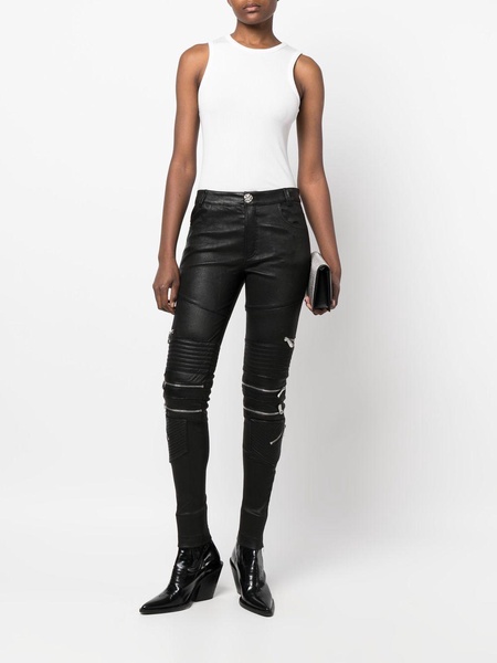 lambskin skinny-fit zipped trousers