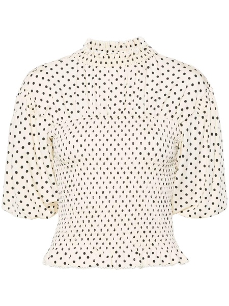 polka dot-print shirred blouse