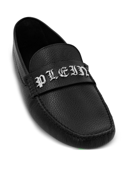 logo-lettering leather loafers 