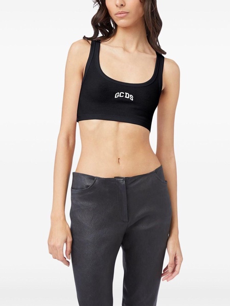 logo-embroidered cropped top