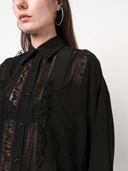 lace-panel button-up blouse