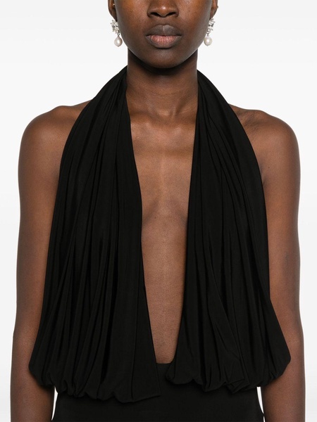 Black Plunge Draped Maxi Dress