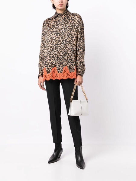 leopard print lace-trim blouse