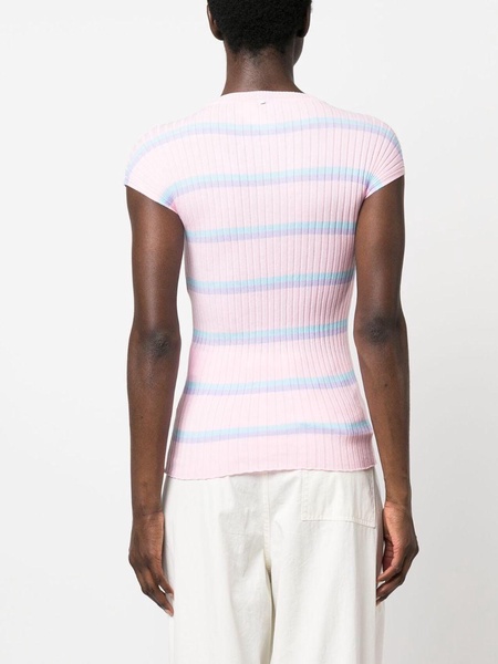 striped ribbed-knit cotton T-shirt