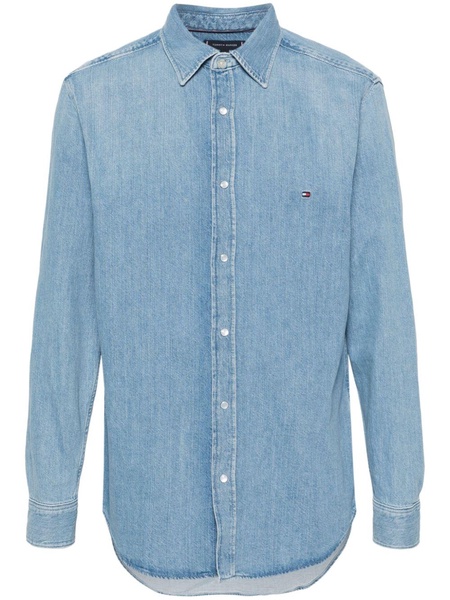 logo-embroidered denim shirt