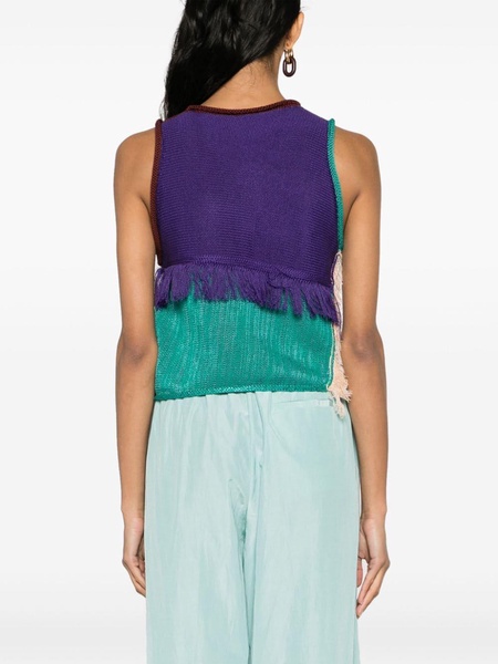 colour-block frayed knitted top