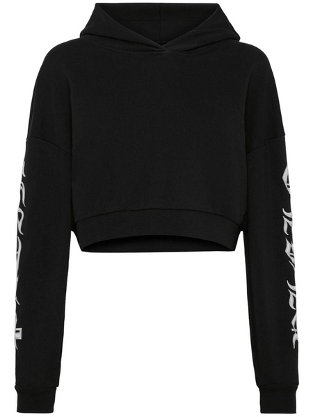 logo-embroidered cropped hoodie