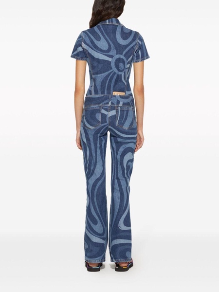 blue Marmo-print denim jumpsuit