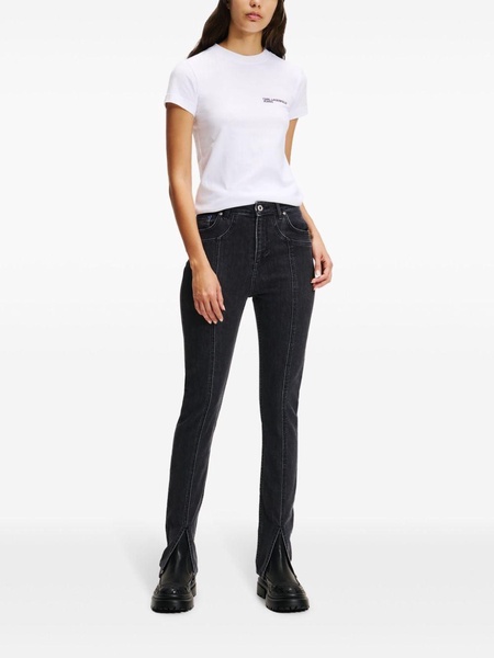 high-rise split-hem skinny jeans