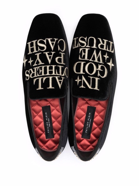 Money-embroidered velvet loafers