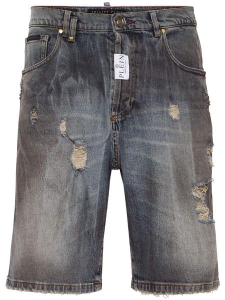 distressed-effect denim shorts