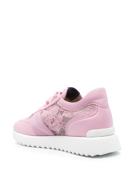 floral-lace leather sneakers