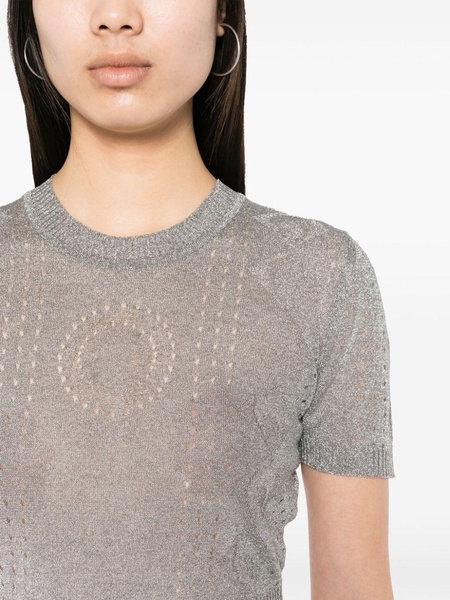 metallic fine-ribbed top