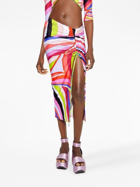 Iride-print gathered midi skirt