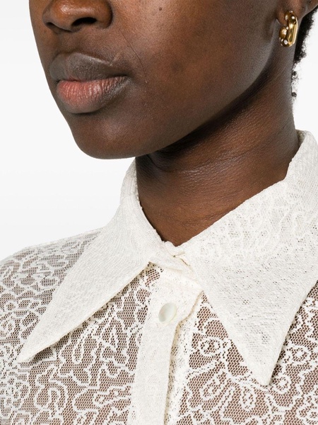 floral-lace semi-sheer shirt