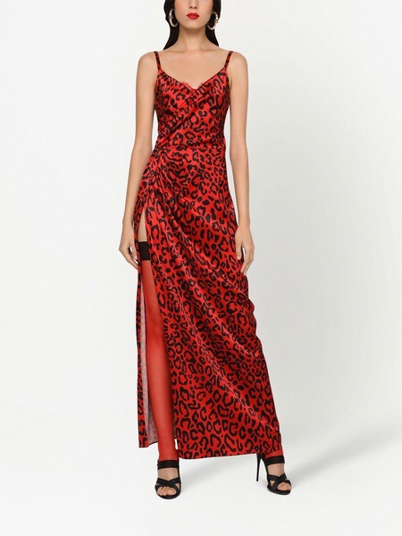 Leopard-print silk-blend satin gown