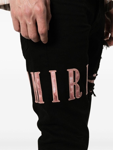 Black Waxed Logo-Appliqué Skinny Jeans