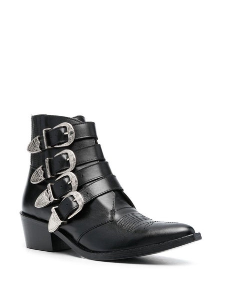 buckle-strap mid heel boots