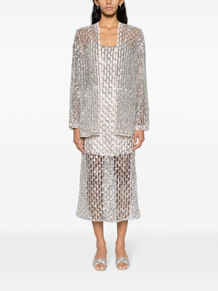 semi-sheer construction open-work sequined jacket