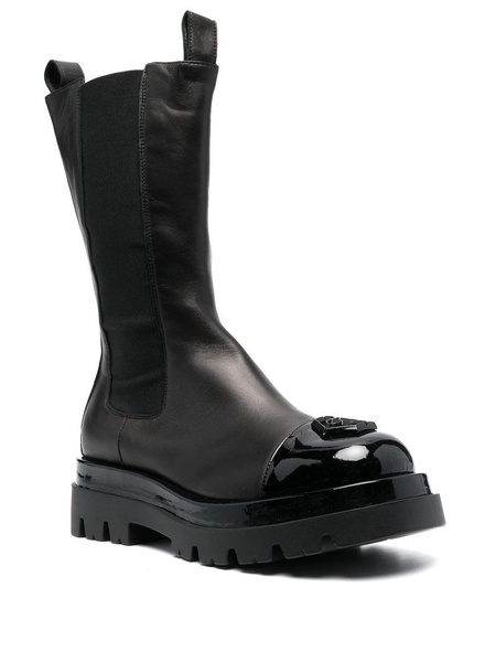 Hexagon leather biker boots