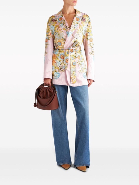 floral-jacquard belted silk jacket