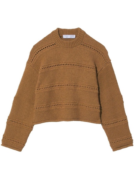 striped open-knit crew-neck jumper