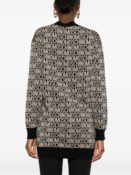 logo-jacquard virgin wool cardigan