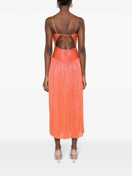 Orange Rovena Pleated Silk Dress