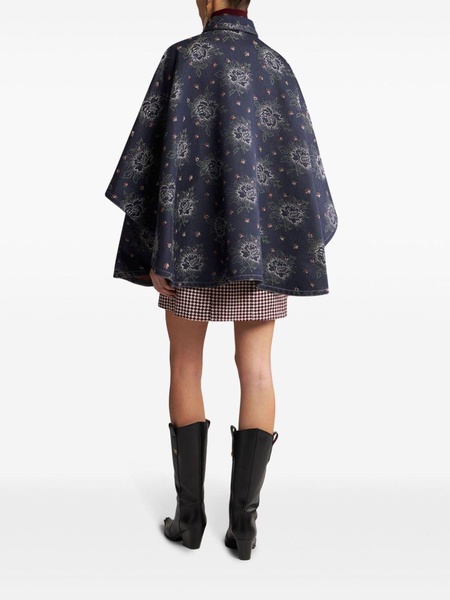 floral-pattern jacquard denim cape