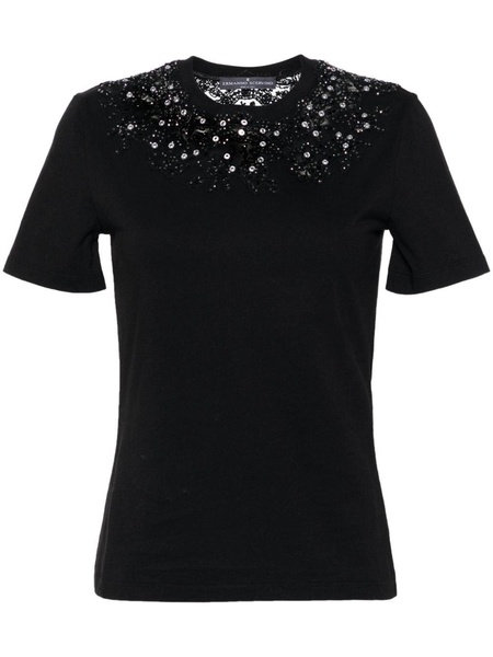 crystal-embellished lace-panel T-shirt