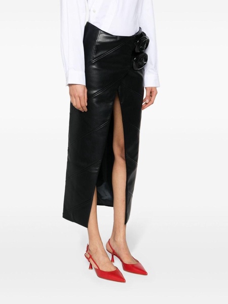 buckle-fastening faux-leather wrap skirt