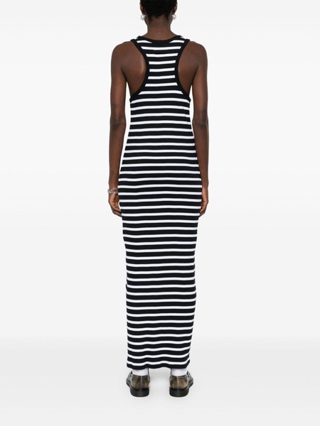 striped overall maxi dress