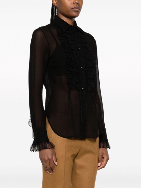 ruffled-detail sheer-sleeve shirt