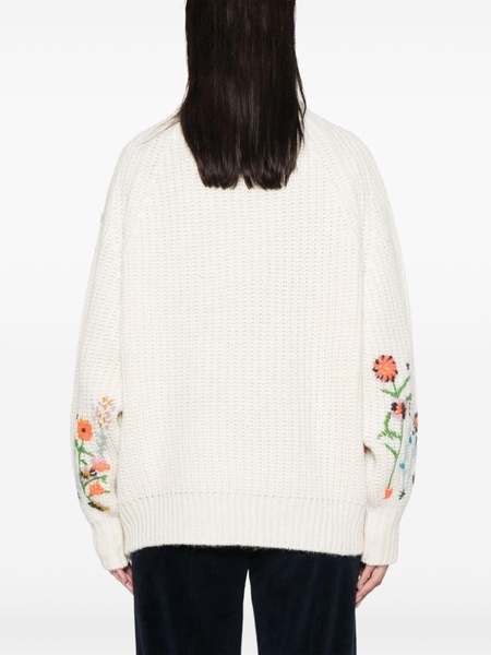 floral-embroidered ribbed-knit sweater