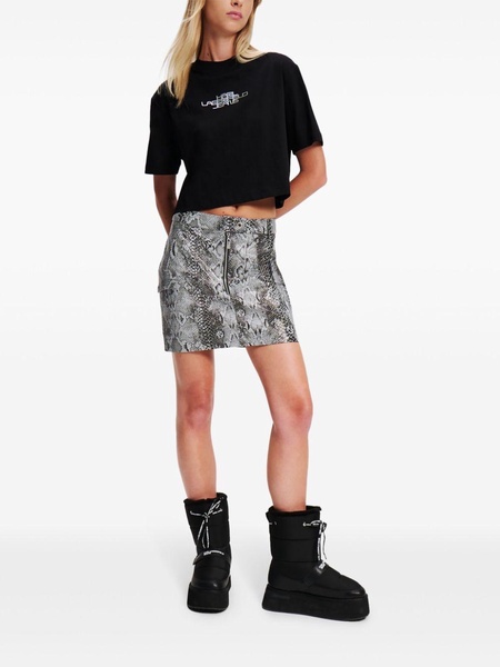 snake-print faux-leather mini skirt