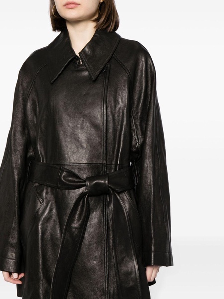 belted leather coat