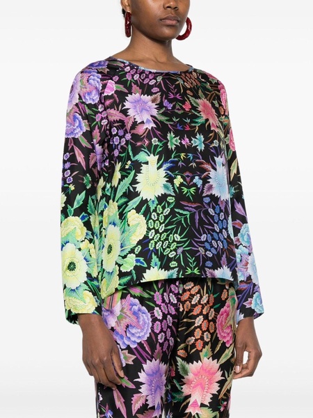 floral-print silk blouse