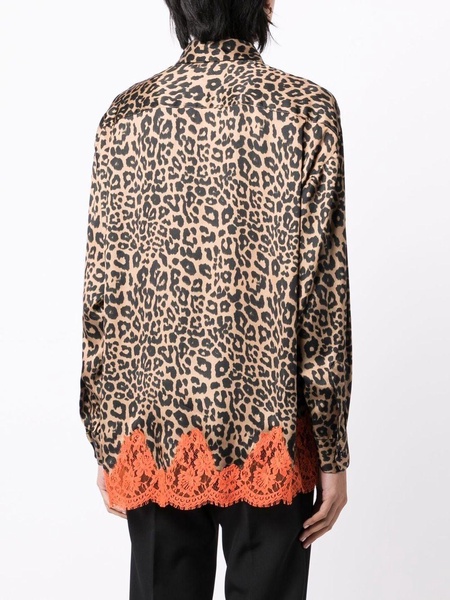 leopard print lace-trim blouse