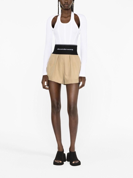 Neutral Logo-Waist Pleated Shorts