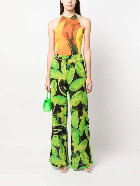 leaves-pattern wide-leg trousers 