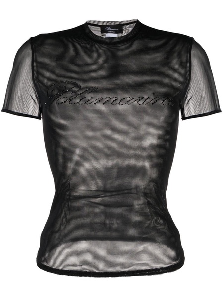 logo-embellished mesh top