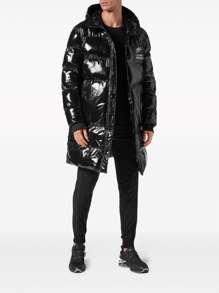 high-shine quilted padded coat